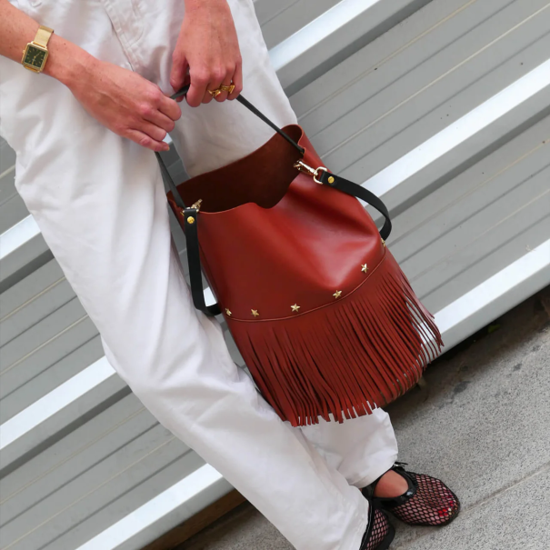 Bolso Bucket Fringe Teja